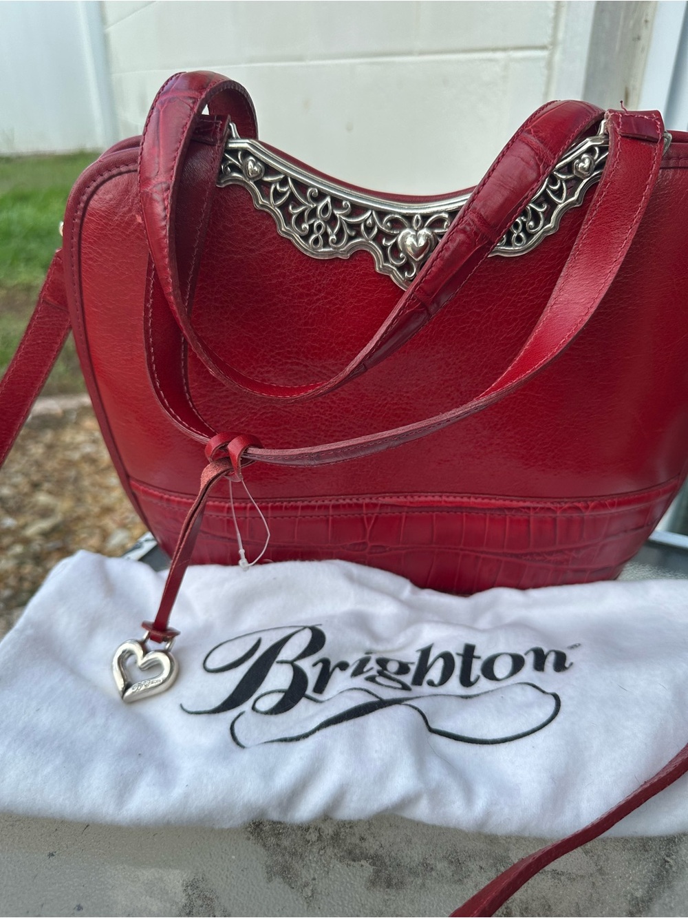 Brighton Red Leather Shoulder Bag with Silver Accents